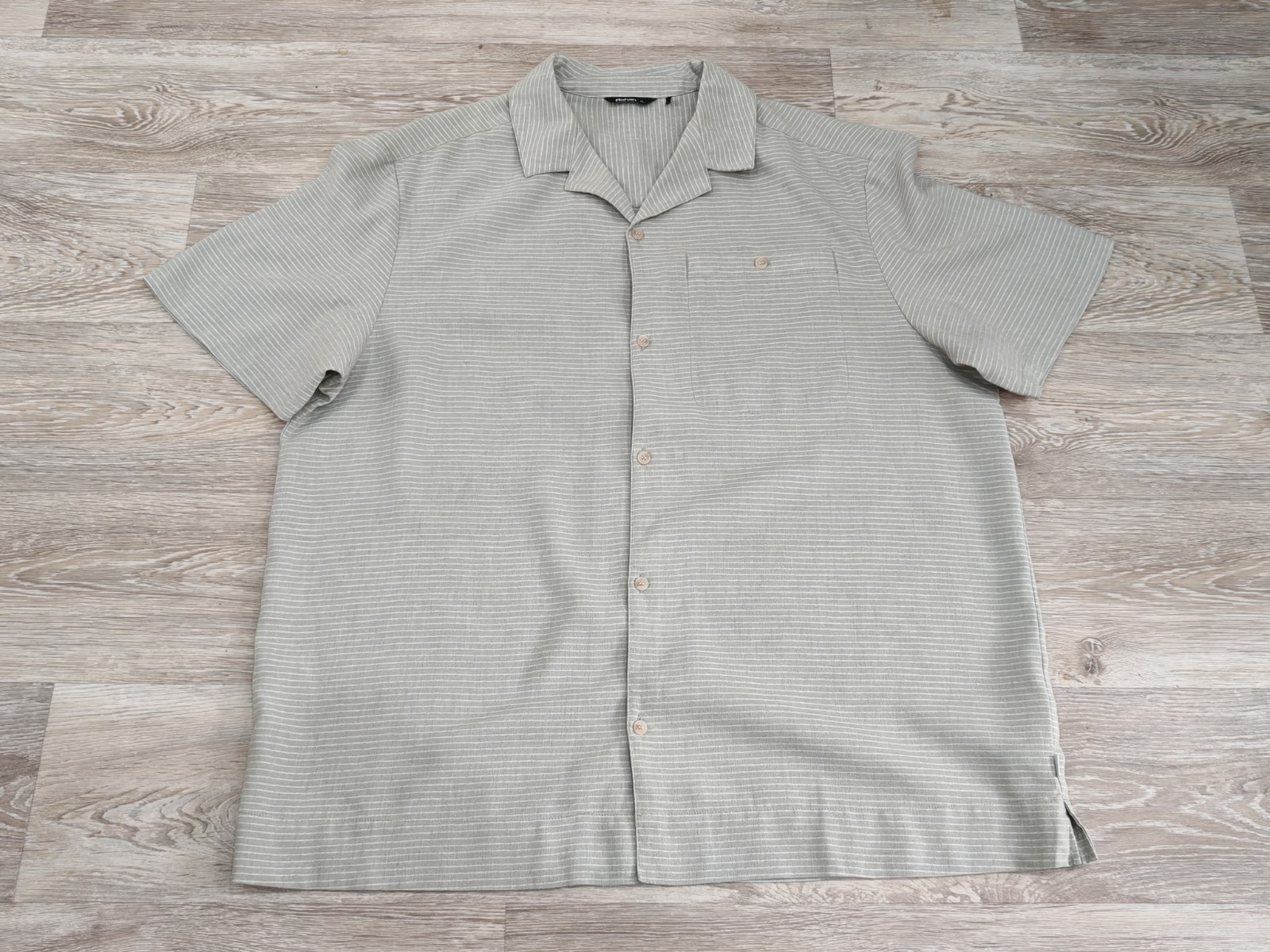 Rohan Porto Linen Shirt Mens XL Short Sleeve Sage Green Striped Pocket