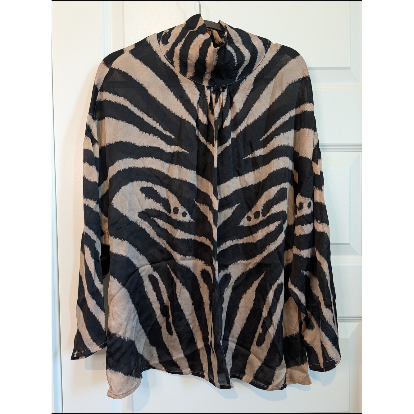 New York & Company Black and Taupe Zebra Blouse