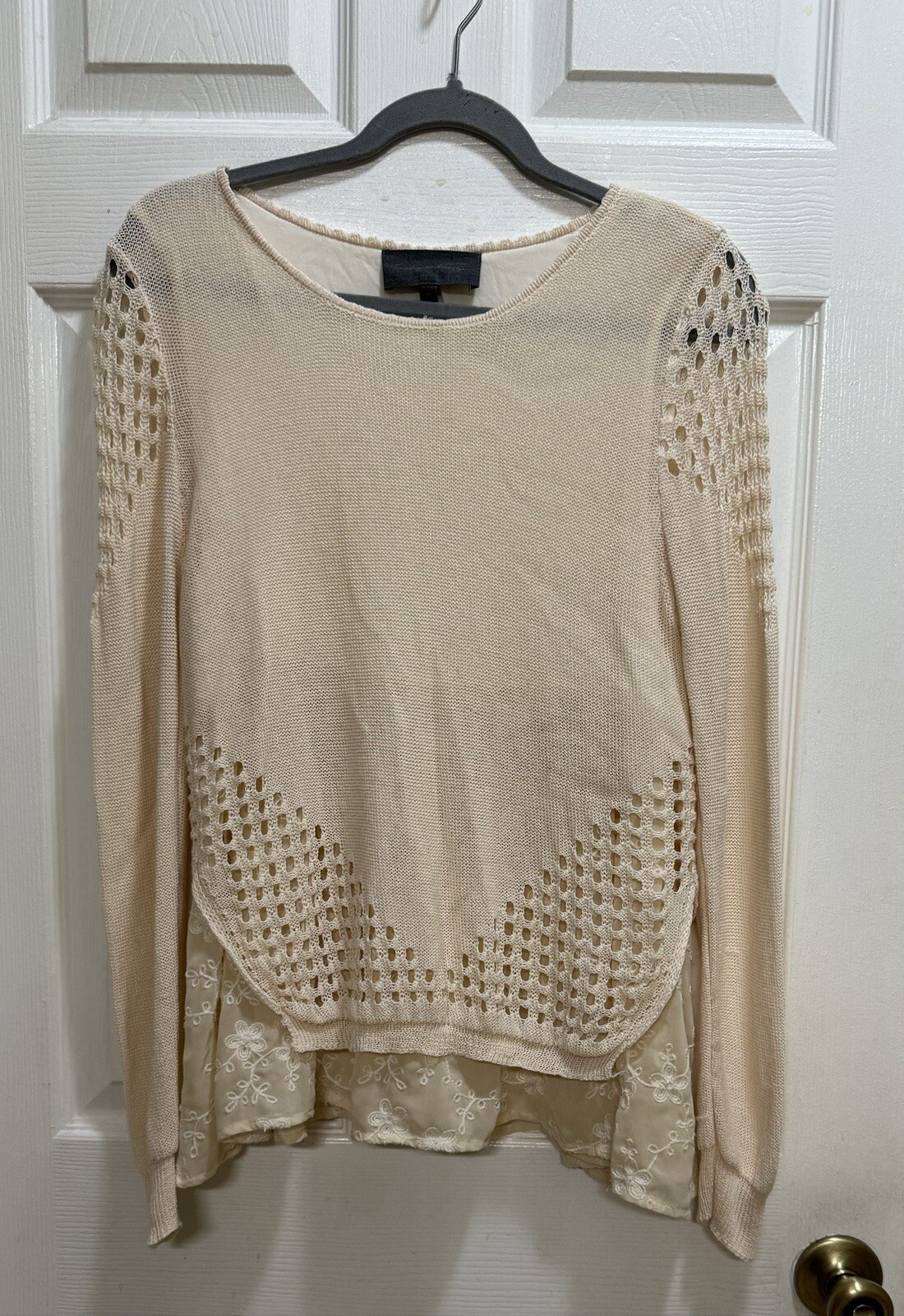 Anthropologie Sunday In Brooklyn Fiona Sweater Y2k Boho Lace Hem Cutouts Medium