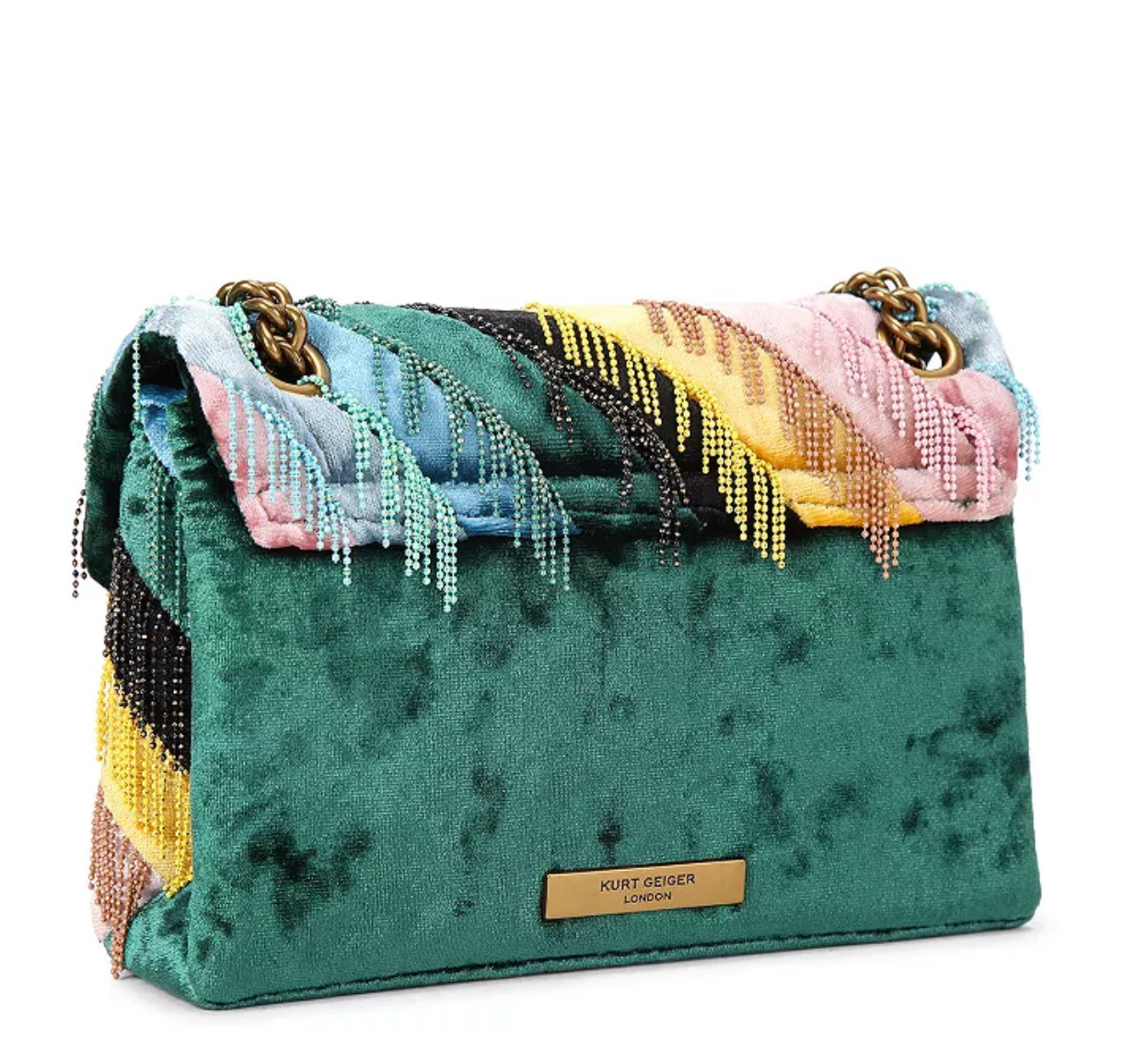 NWT $238 KURT GEIGER London Mini Kensington Fringe Evening Handbag