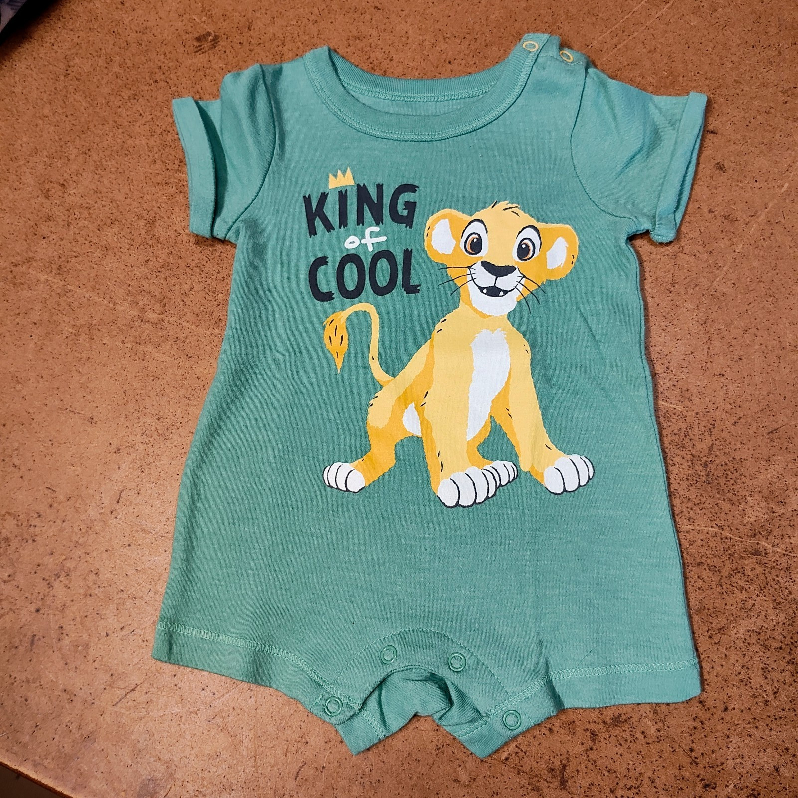 Disney Baby Lion King Simba romper King of Cool green cat 6-9 month