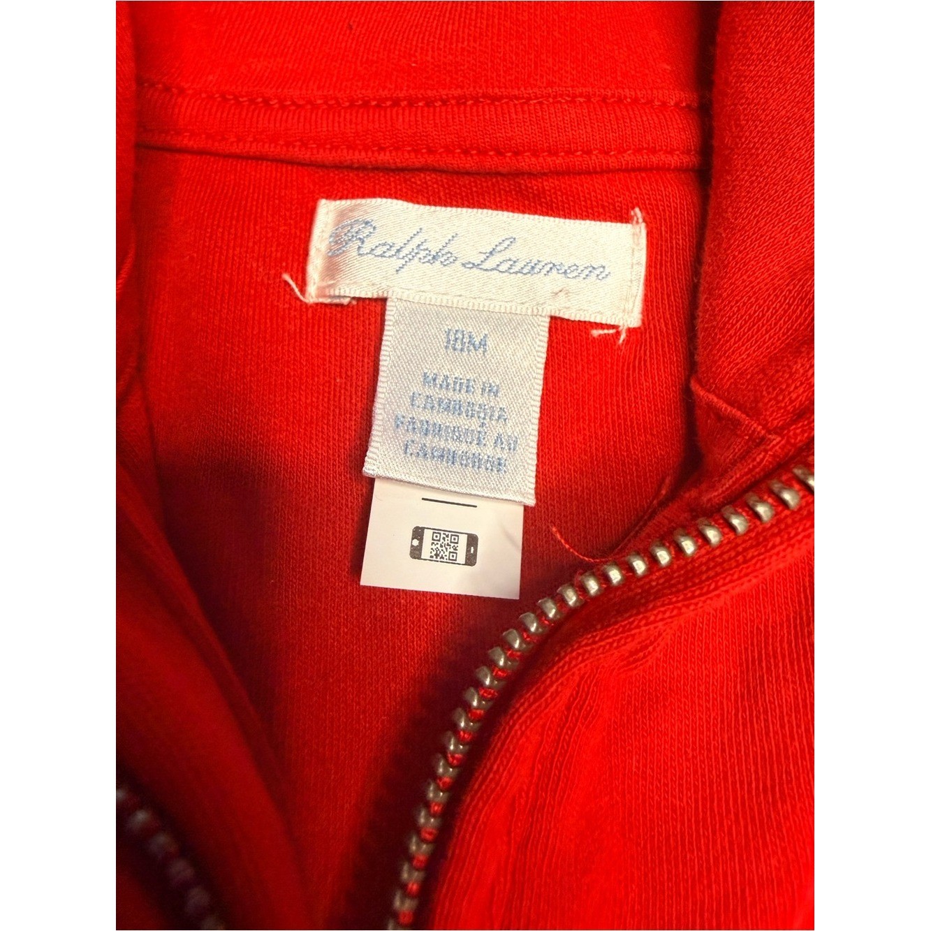 RALPH LAUREN Kids Quarter Zip Pull Over Red 100% Cotton Embroidered Pony Sz 18M