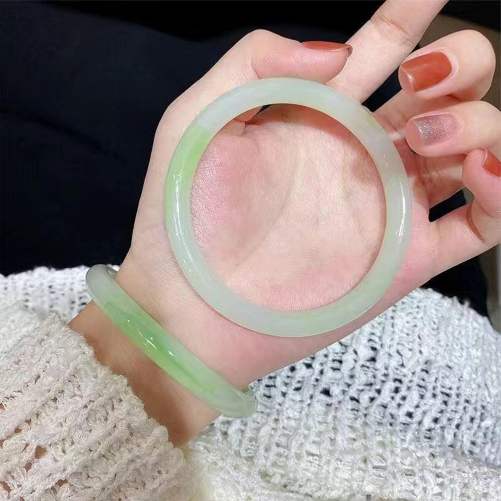 Elevate Your Style with Glass Imitation Jade Bracelet in Round Bar Design