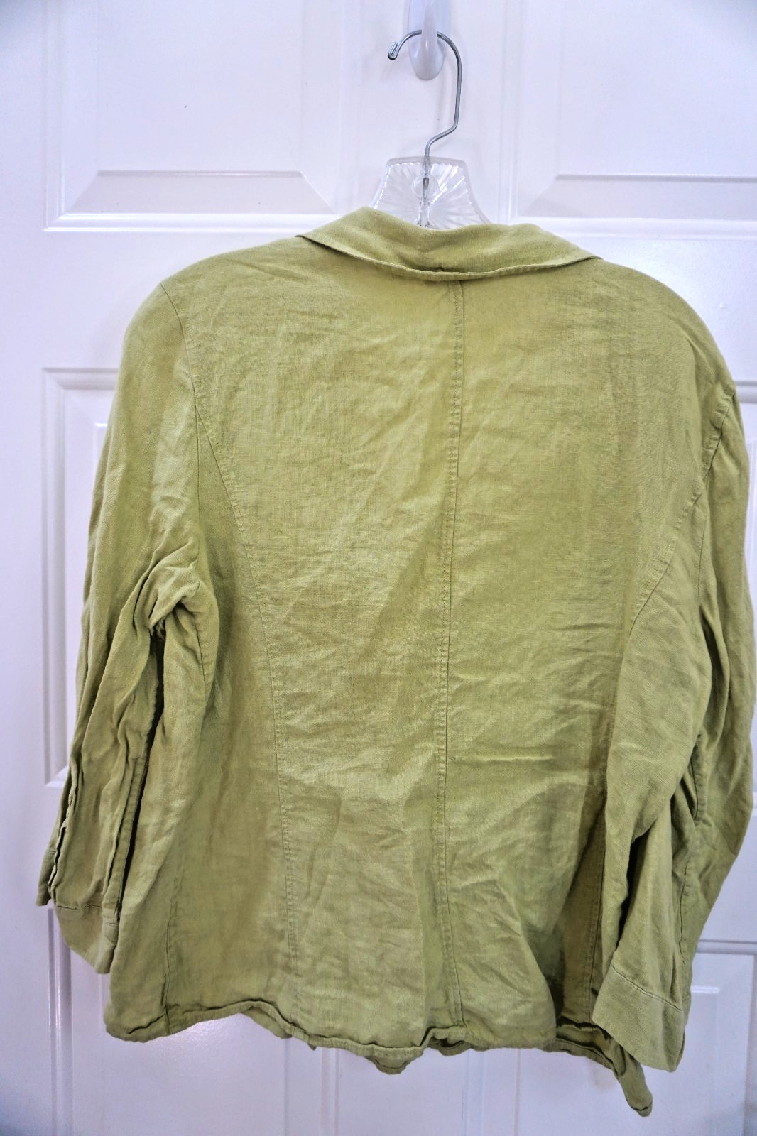 Womens Chartreuse Button Up 3/4 Sleeve Irish Linen Shirt Size 14 Coastal Casual