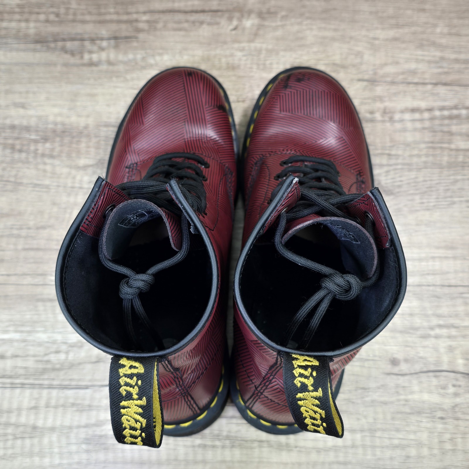 Dr. Martens 1460 Geo Stripe Men’s Sz 9 Women’s Sz 10 Oxblood Black Leather Boots