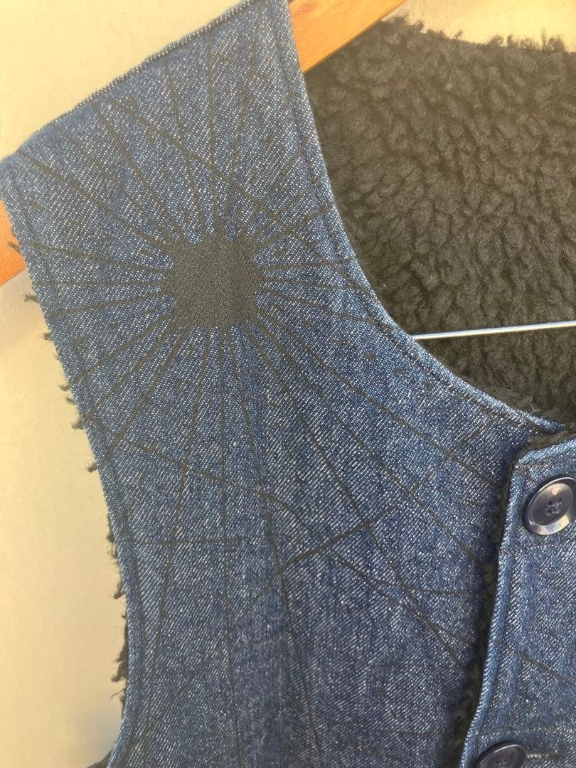 Engineered Garments Over Vest Denim Indigo Nautical Print Reversible M F/S
