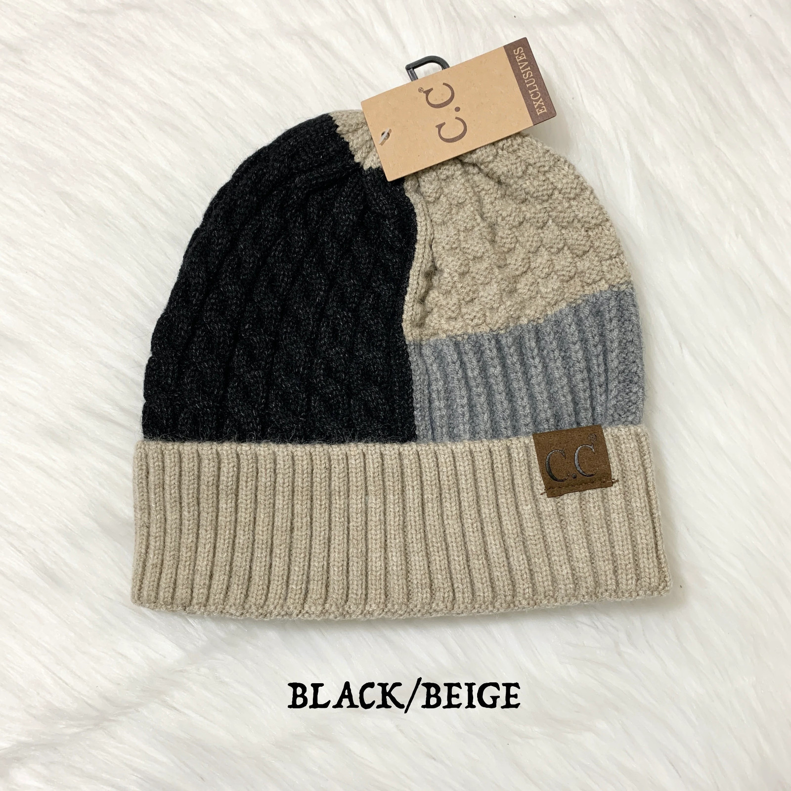 C.C Color Block Beanie for Adults, Winter Hats, Premium Hats, Cozy Warm Hats