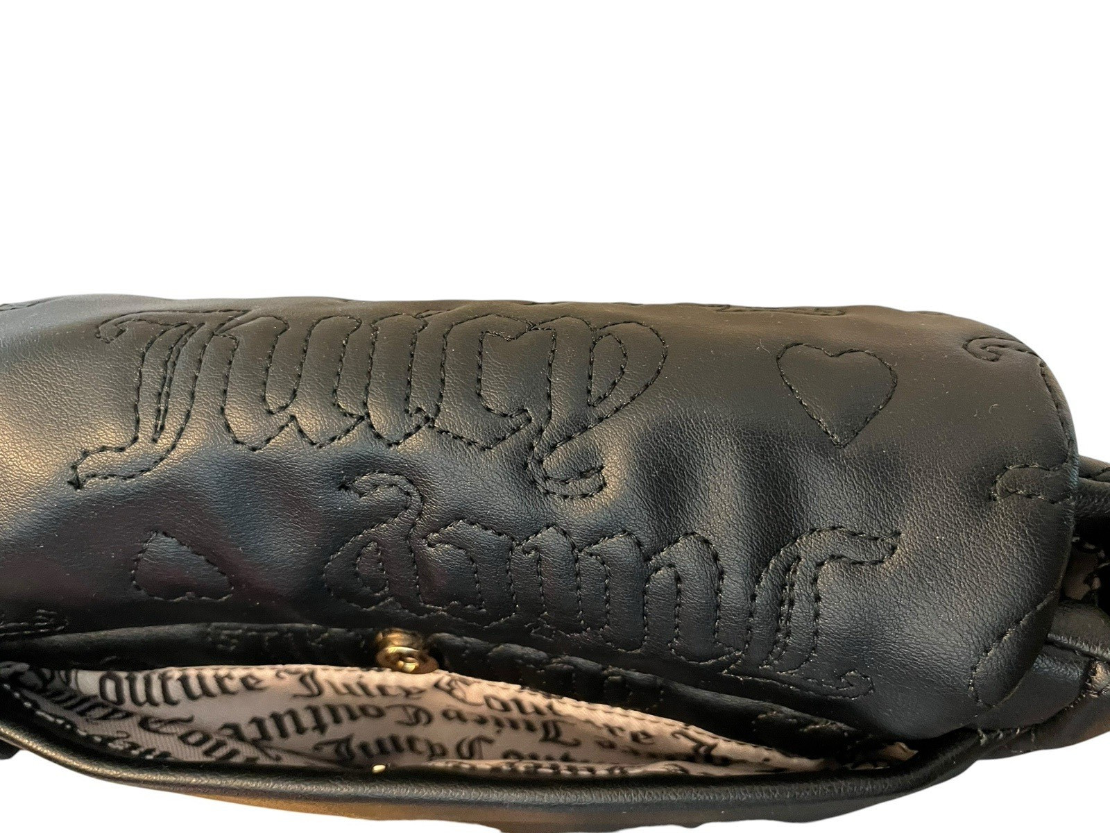 Juicy Couture Black Embossed Logo Shoulder Bag Bow Heart Charm Chain Link NWT