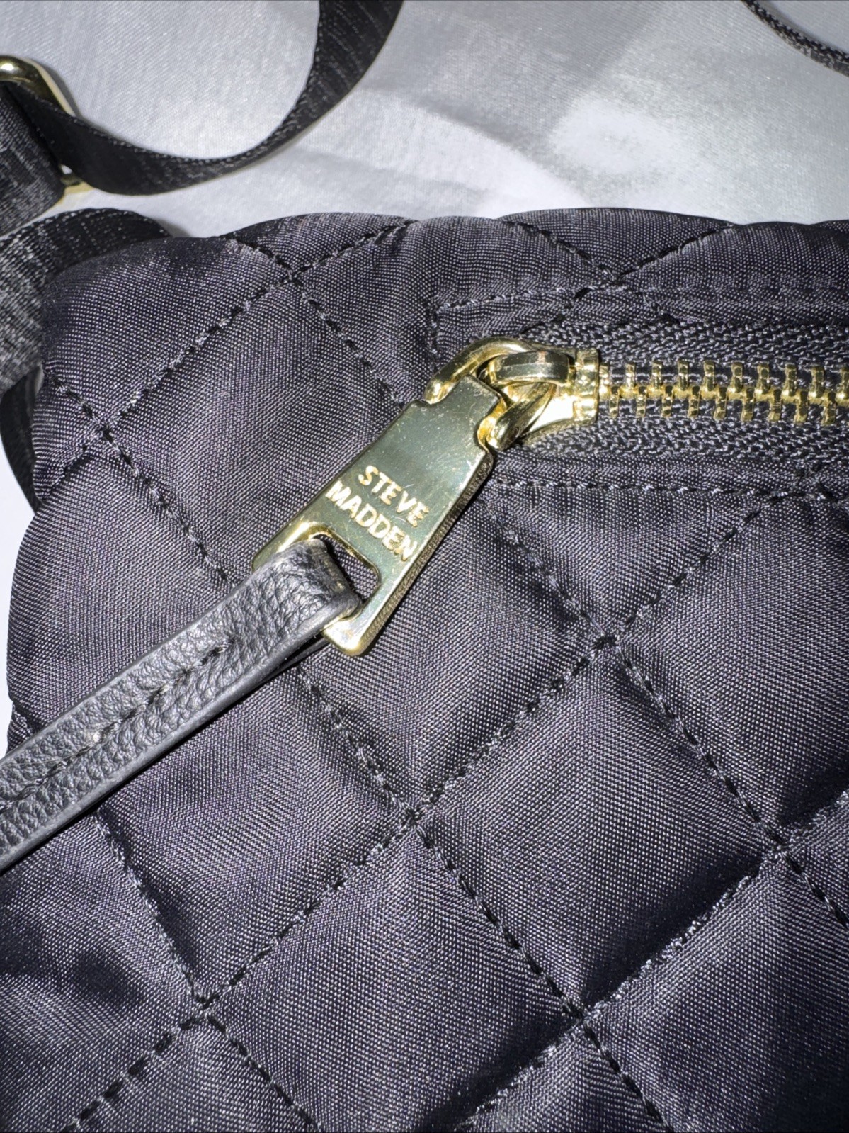 Steve Madden Black Crossbody Bag Quilted, Logo & Zipper Accents