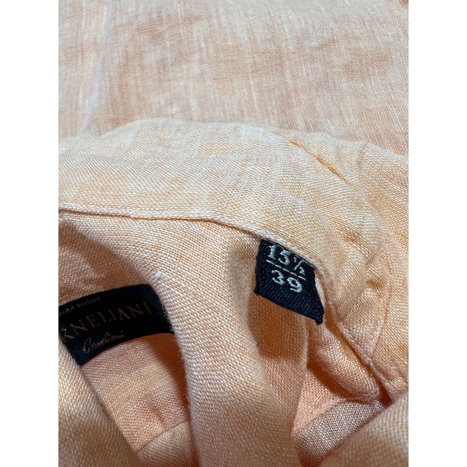 Corneliani Button Down Mens 15.5/39 Peach Orange Linen Made in Italy Luxury B27