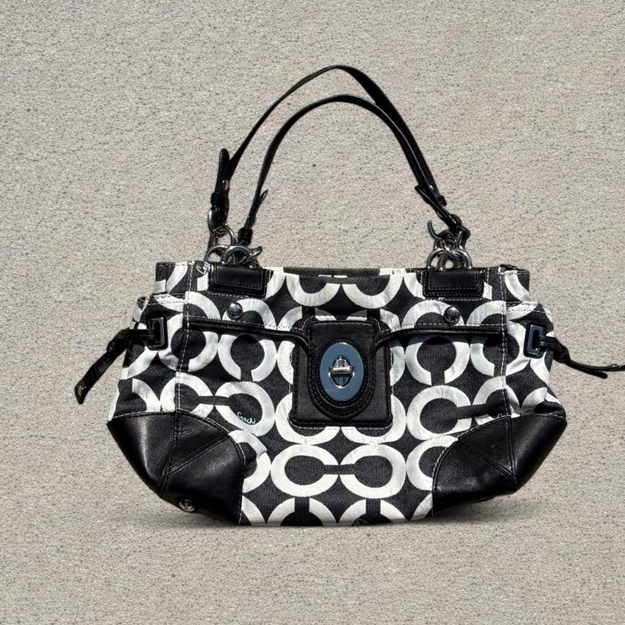Coach Peyton Op Art Satchel Bag Black White Signature Turnlock Purse Handbag