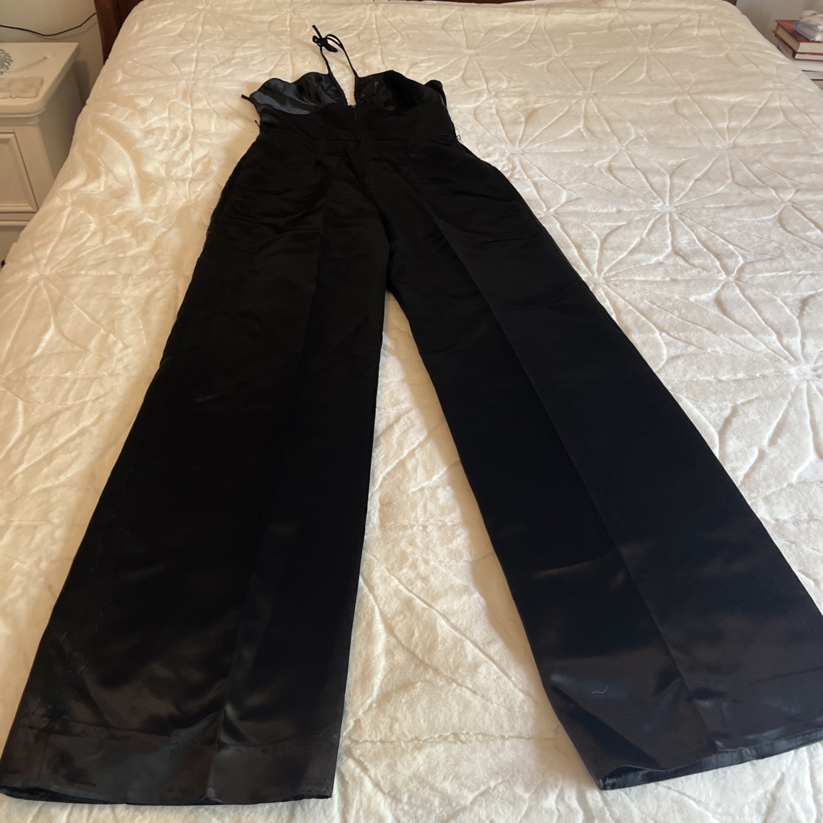 Women’s Black Silky Jumpsuit Vintage Size 28 Inch Waist 32 Length Tag Says 11