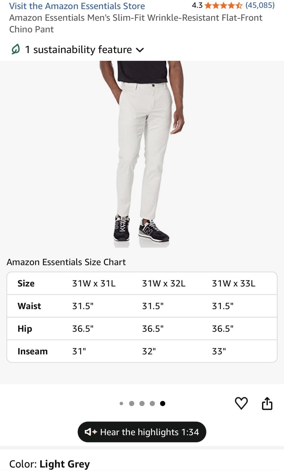 Amazon Essentials Men’s Slim-Fit Wrinkle-Resistant Flat-Front Chinos 31W