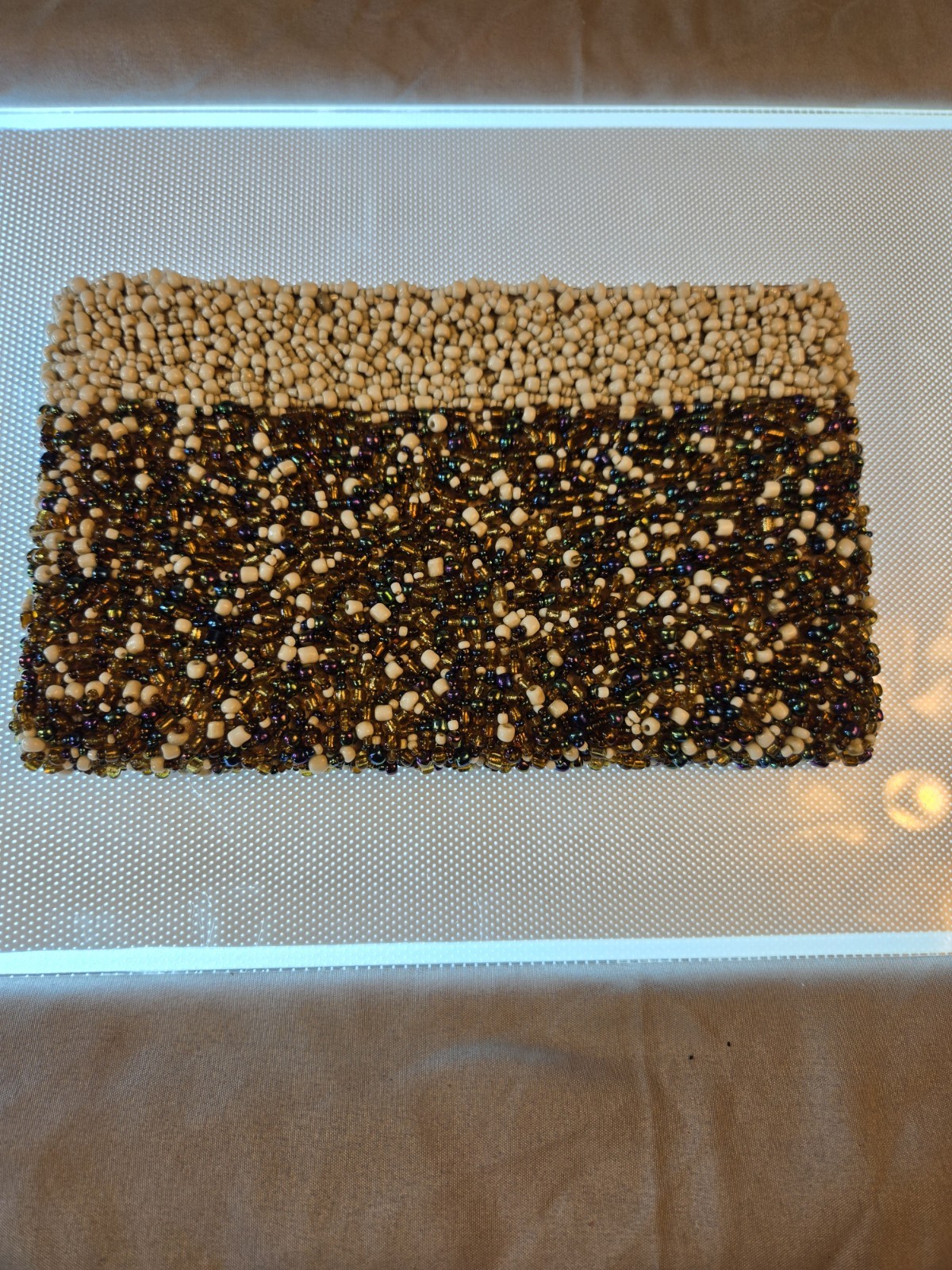 Beaded Clutch Brown Ivory Multicolor Eveningwear Special Occasion Purse