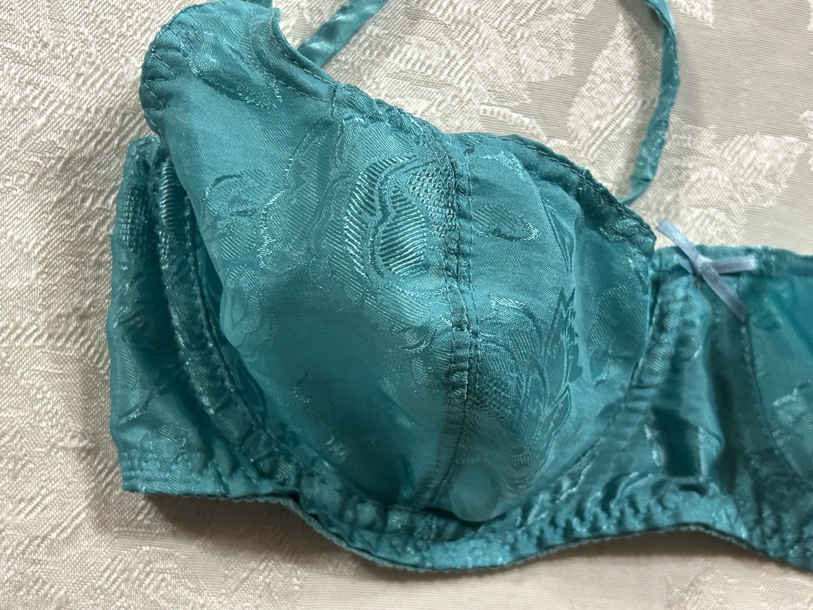 NWT Vtg NO EXCUSES Floral Shiny Satin 36C Bra Sz 7 Hi-Cut Panties Set