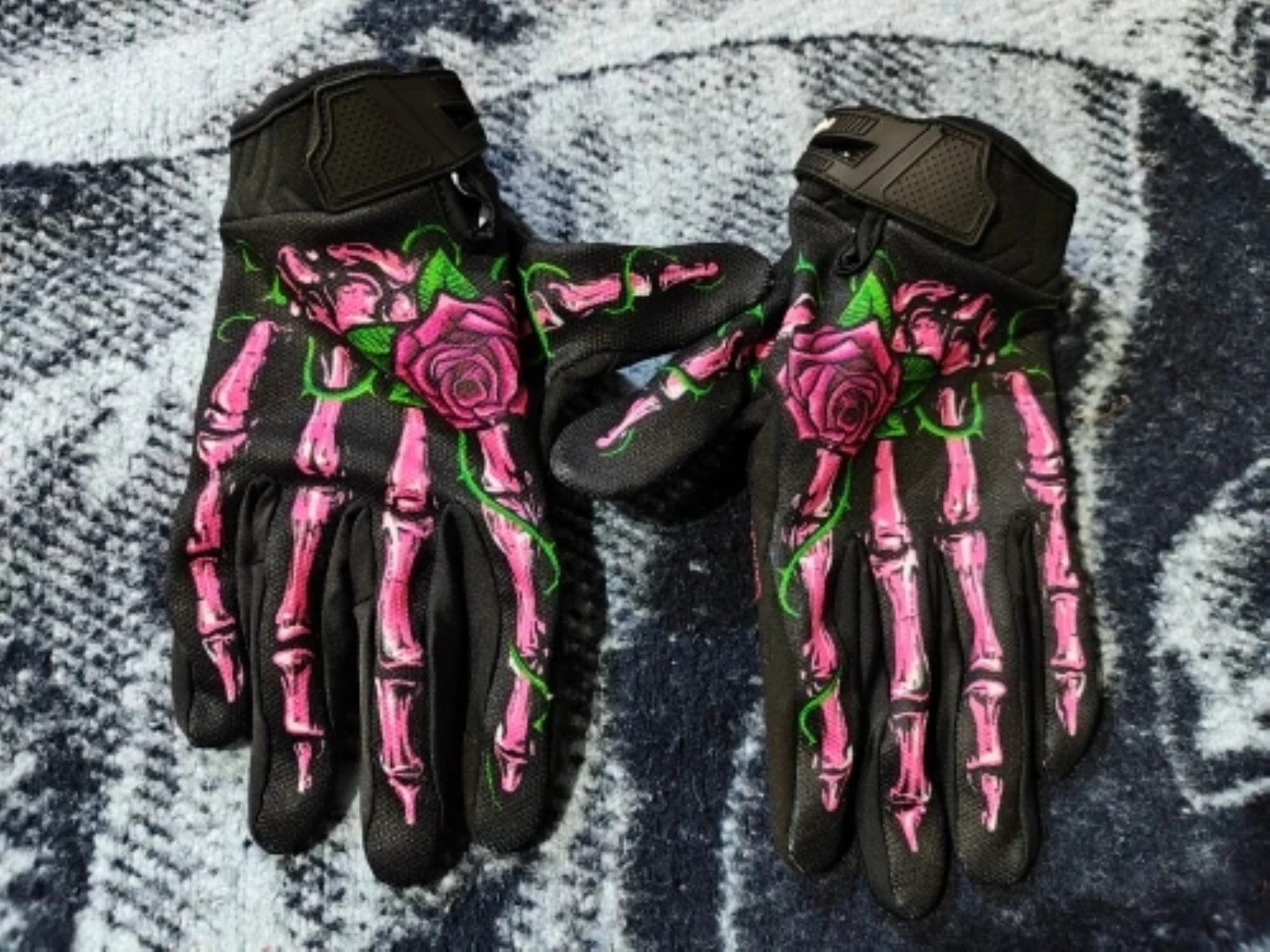 Biker Skeleton Bone Gloves Racing Cycling Motorcycle Mechanics Goth Full Finger
