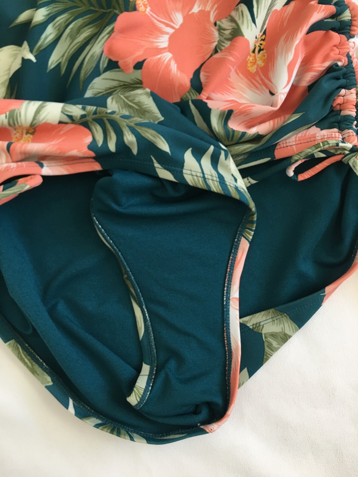 Kona Sol Womens Swimsuit One Piece Swimwear Green Floral Tropical Side Cinch…