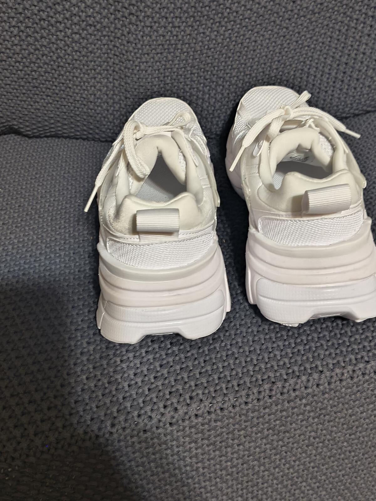 White Synthetic Leather and Mesh Athletic Sneakers