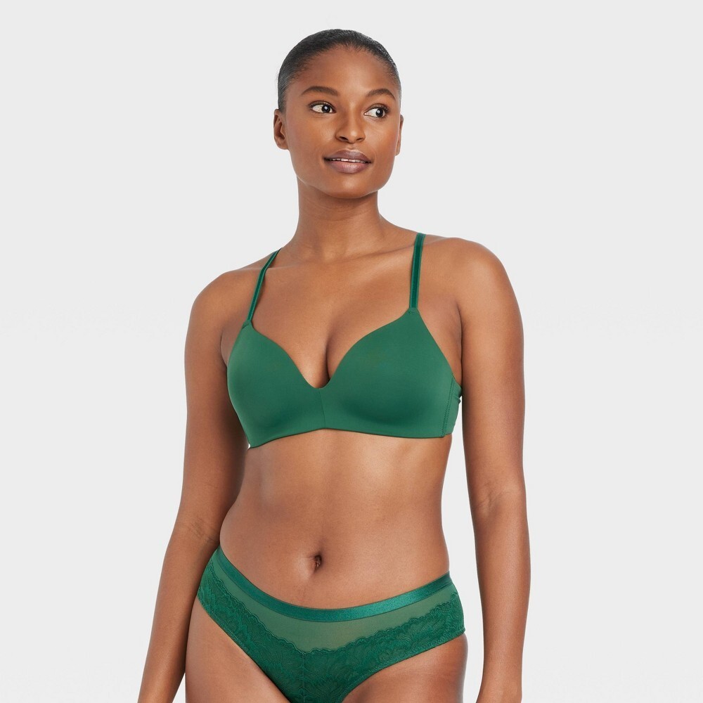 Auden Bliss Lightly Lined Wirefree Bra 34A Adjustable Straps Green NWT