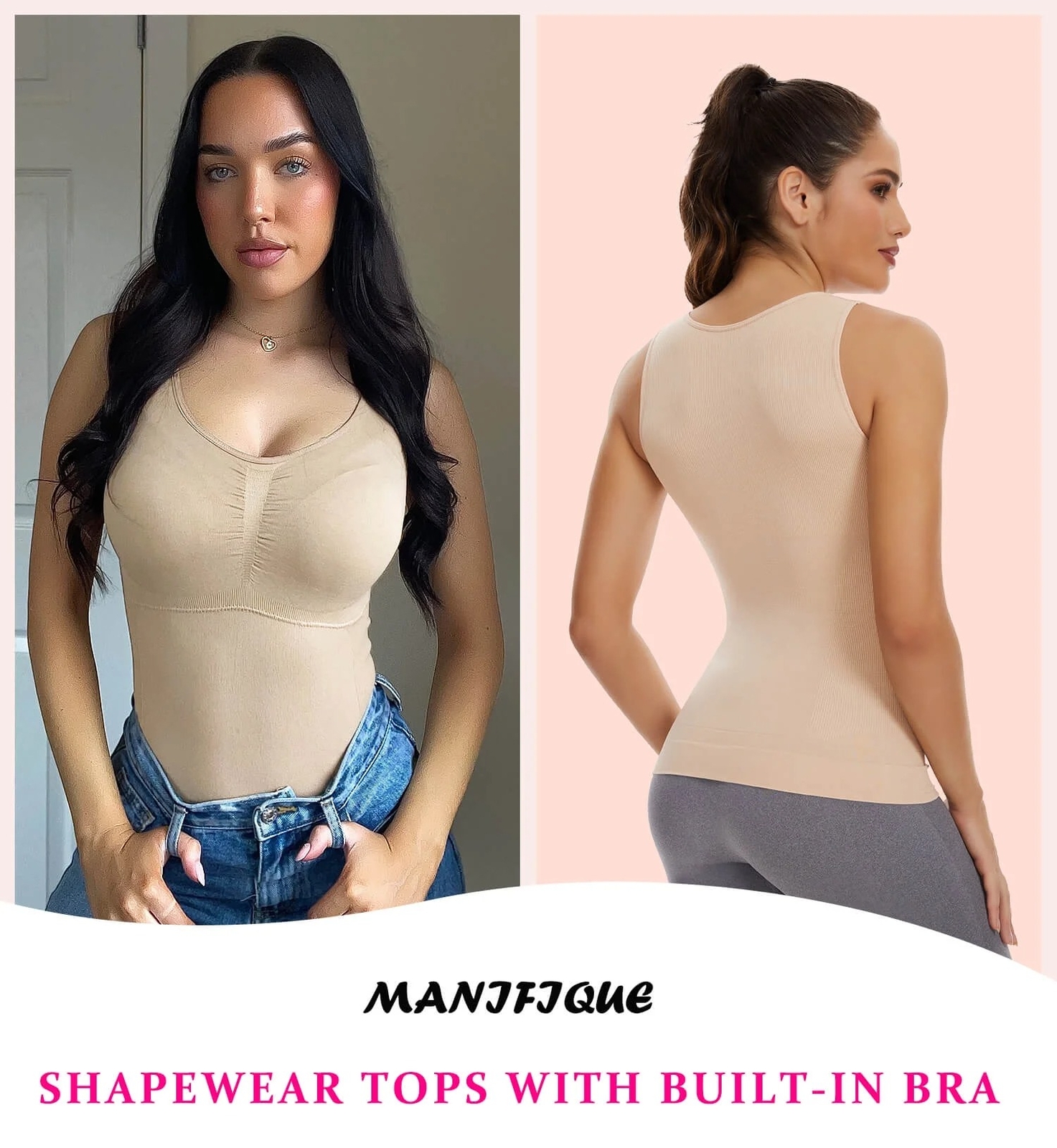3 Pack Slimming Tank Tops with Built in Bra Women Cami Compression Body Shaper