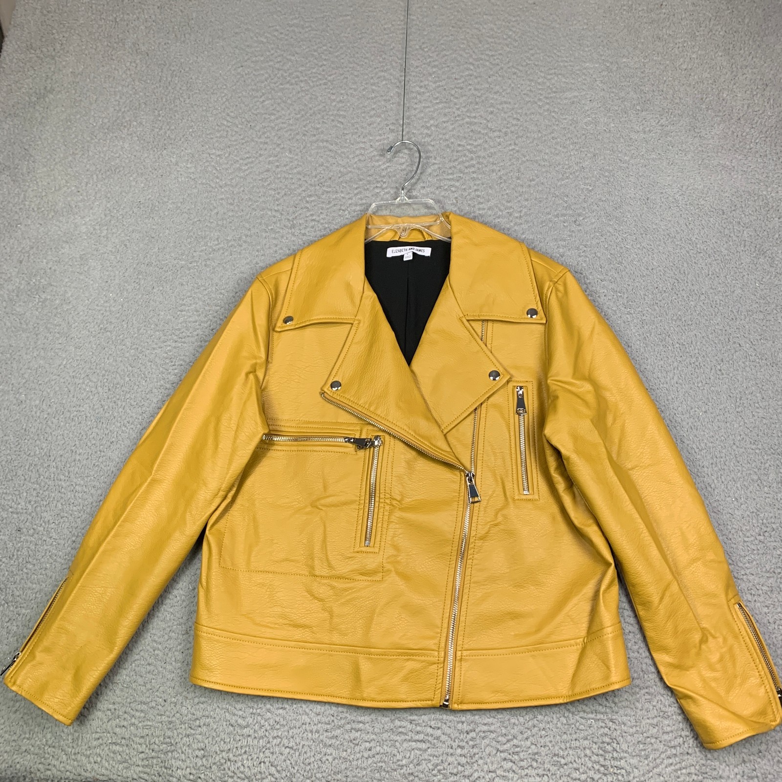 Elizabeth and James Moto Jacket Womens Large Mustard Yellow Faux Leather Biker