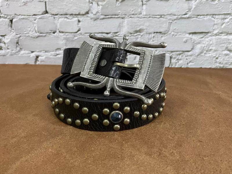 RRL Double RL Octopus Buckle Studded Gemstone Black Western Leather Belt Size 34