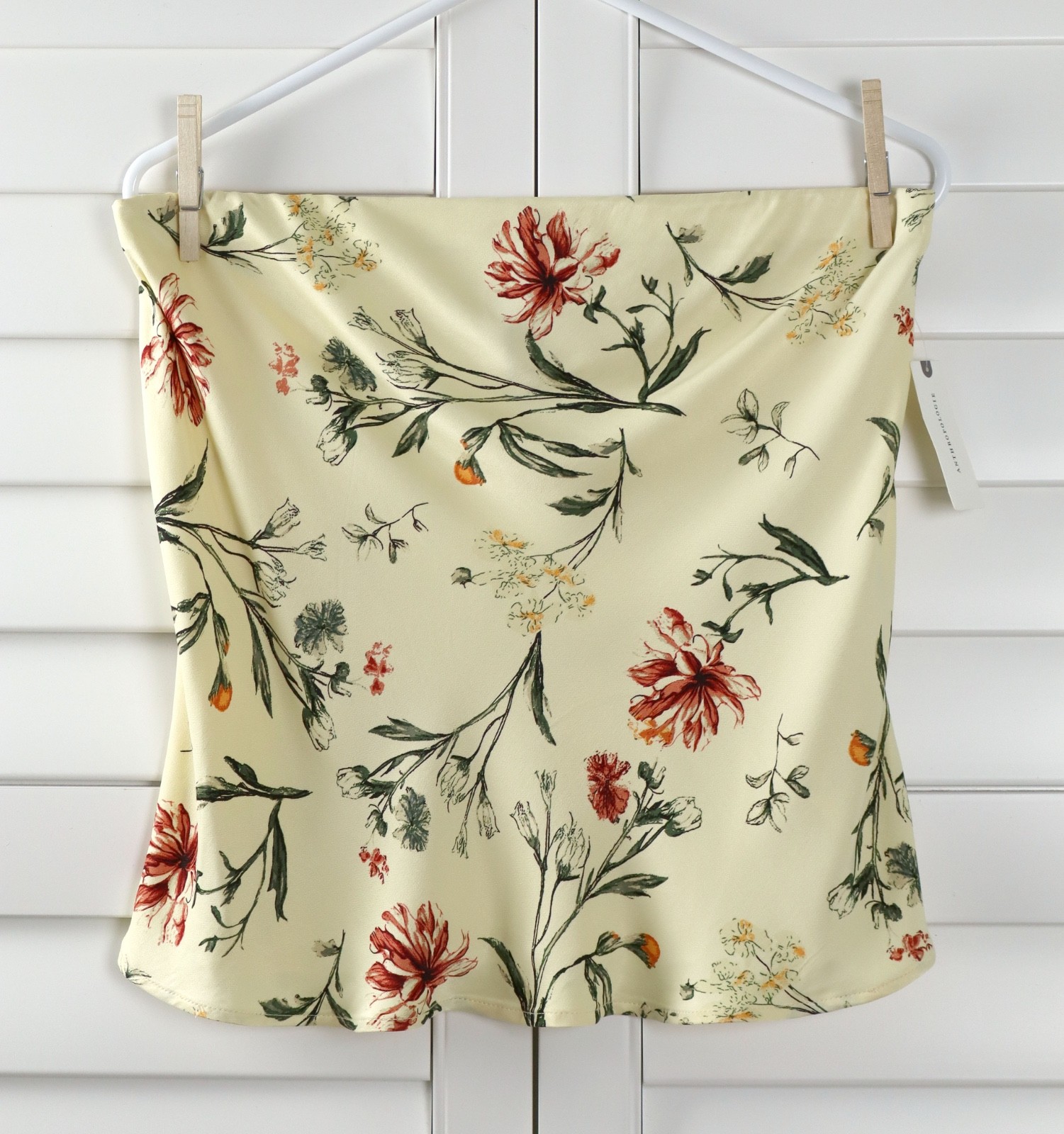ANTHROPOLOGIE NWT $78 Strapless Wave Floral Tube Top in Ivory Size Medium