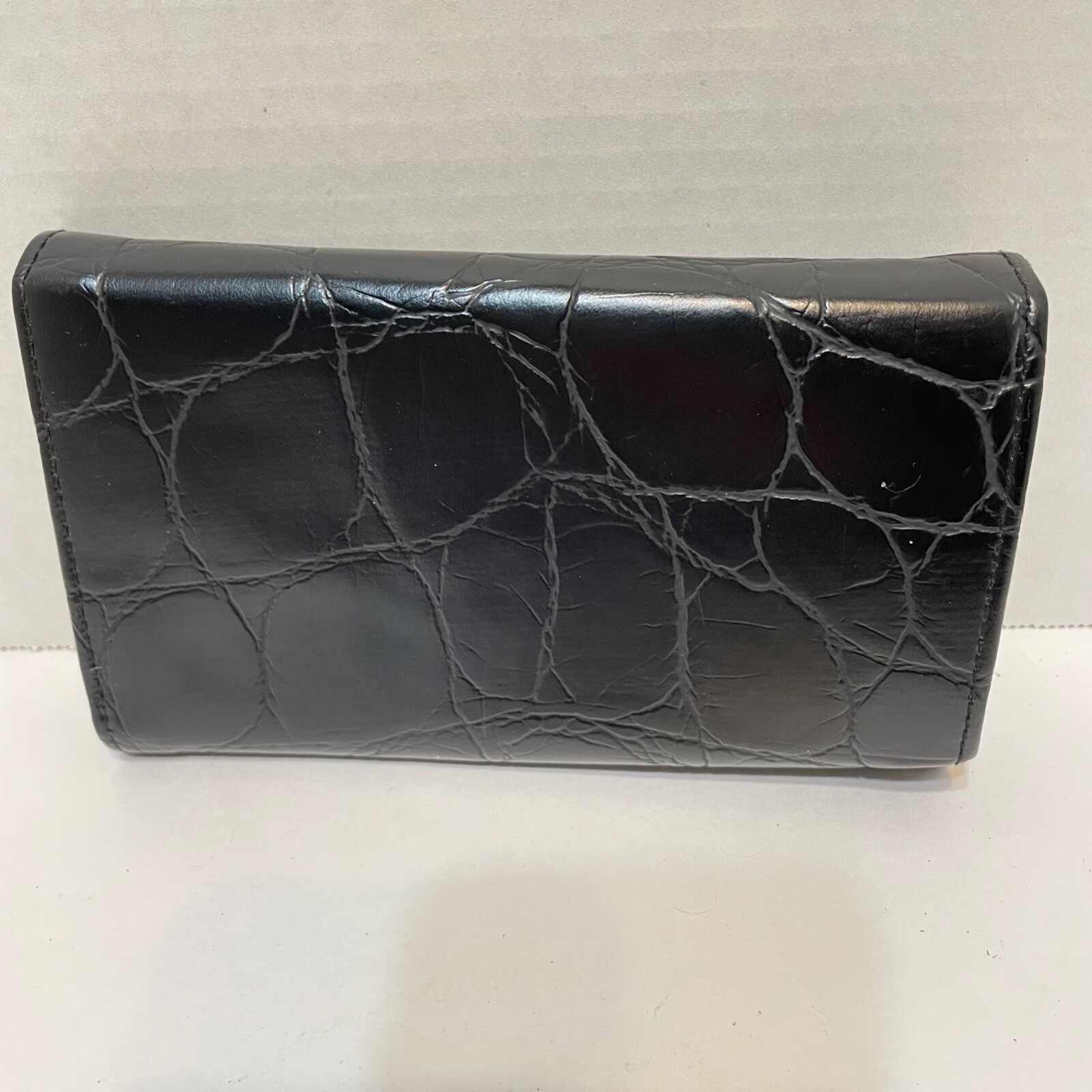 Vintage Faux Croc Embossed Black Leather Address Phone Memo Organizer 6.75×4″