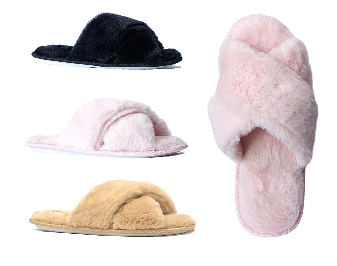 New Ladies’ Slipper Slide Cross Band & Open Toe Soft Plush Slipper All Seasons