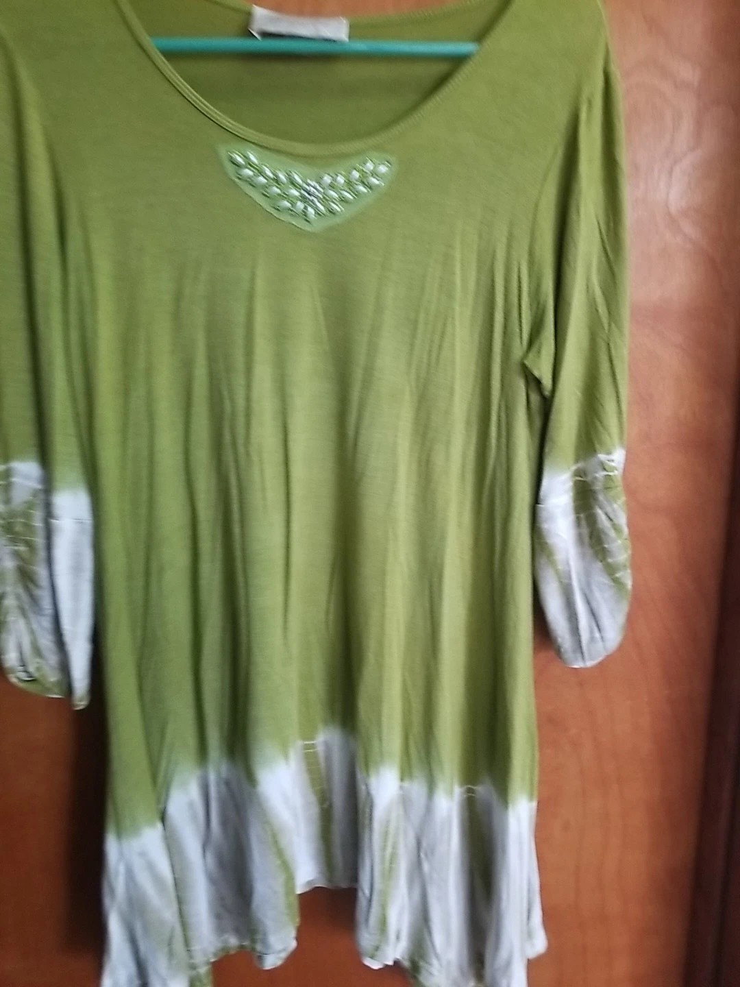 NATURE ART Lynn Yang Tunic Top SZ L Tie Dye Boho Artwear Green Beads US Made USA