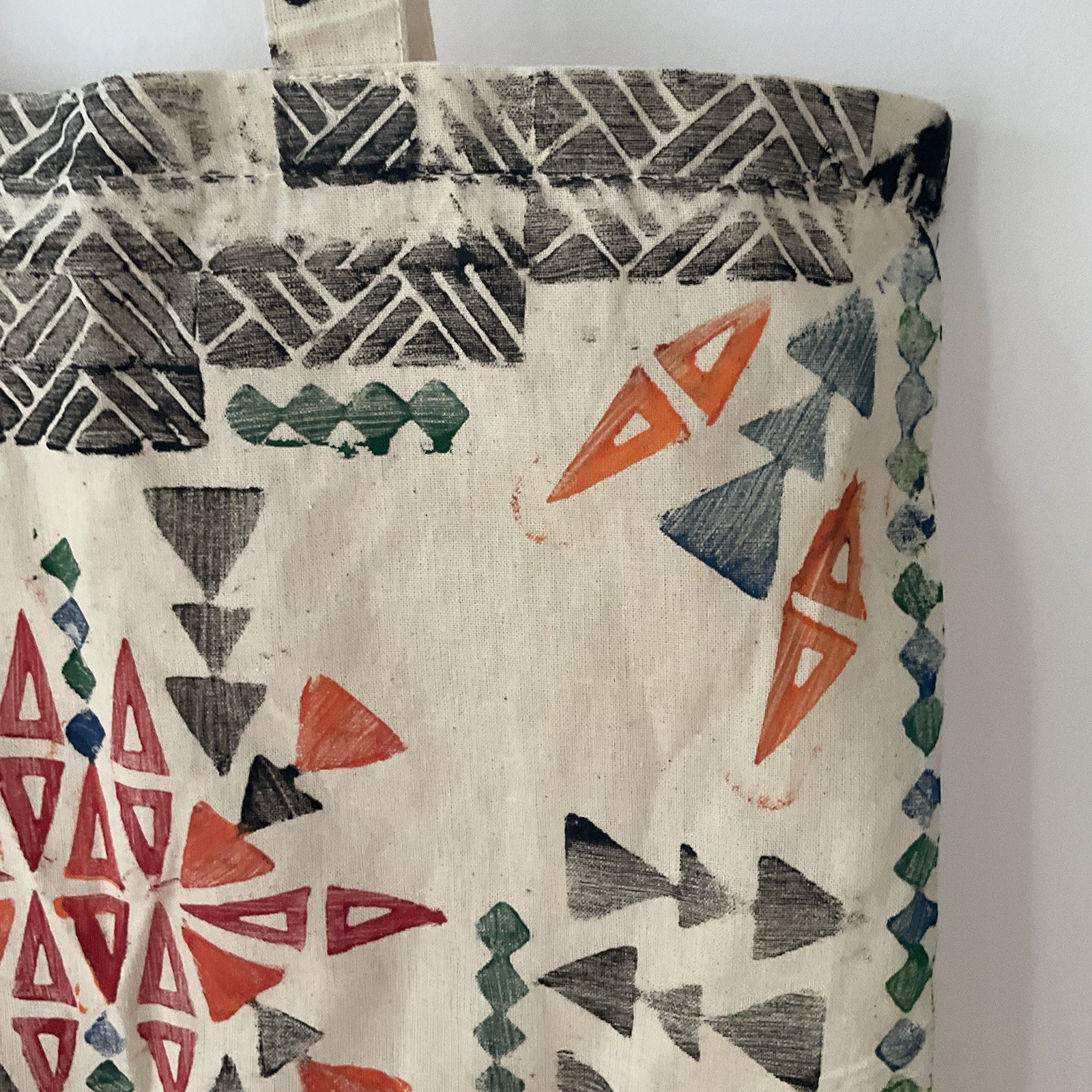 Aztec Canvas Tote Bag Beige Sponge-Painted Geometric Western Southwestern Bag