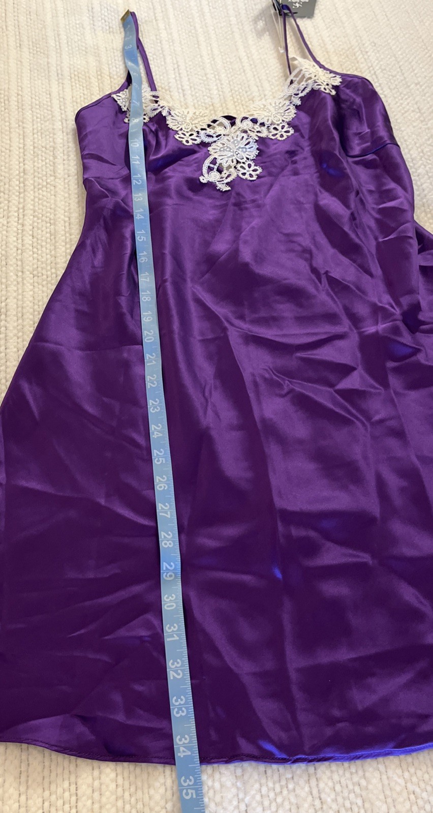 NWT SilkSilky 100% Silk Chemise Nightgown Purple Lace Trim Back Size M