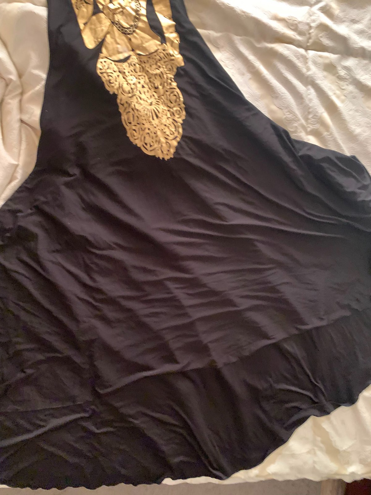 Feeling Black Dress with Elegant Gold Traditional Pattern – Size M