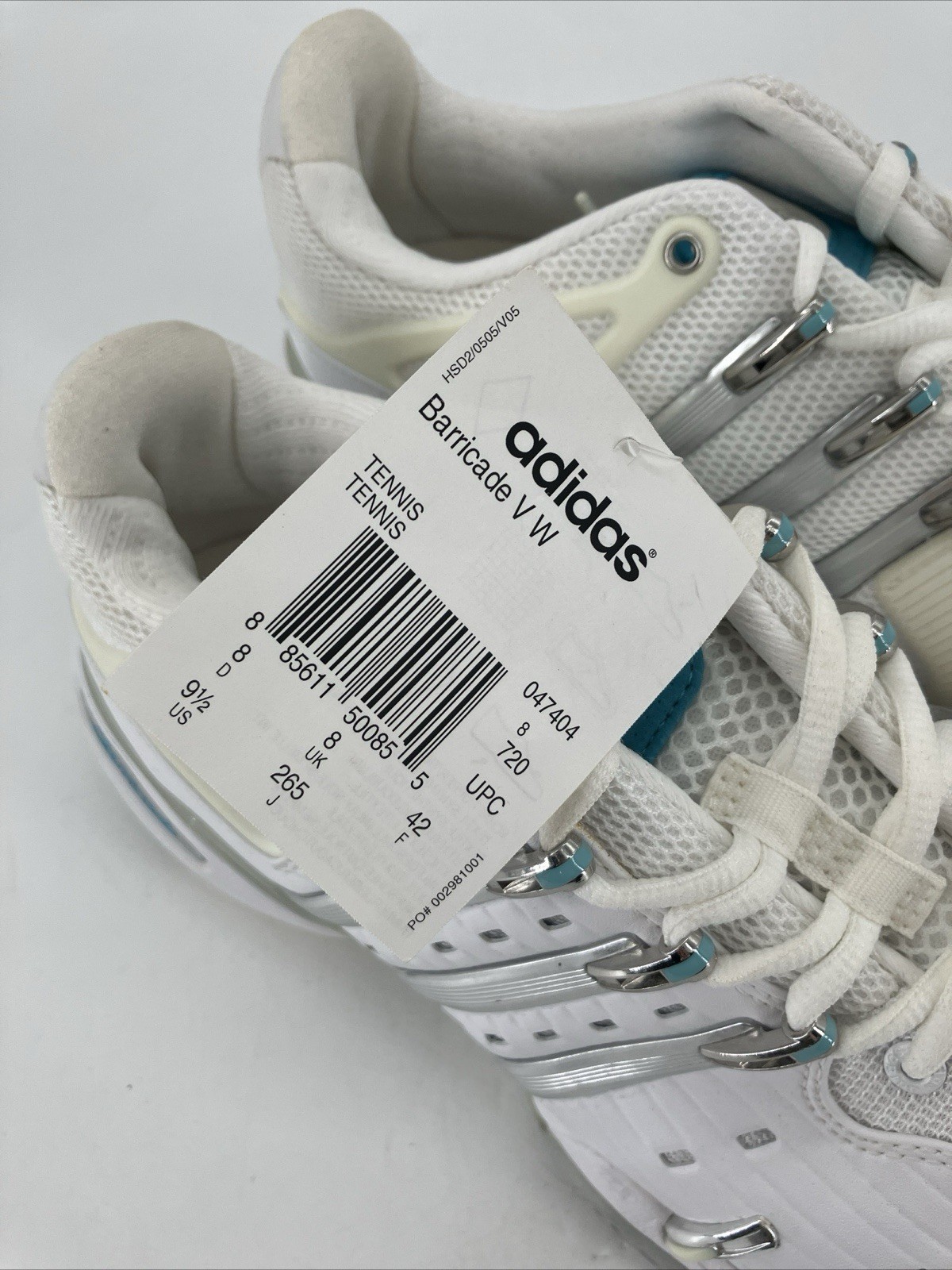 Womens Size 9.5 Adidas Barricade V Classic Tennis Shoes White Blue Ships Fast