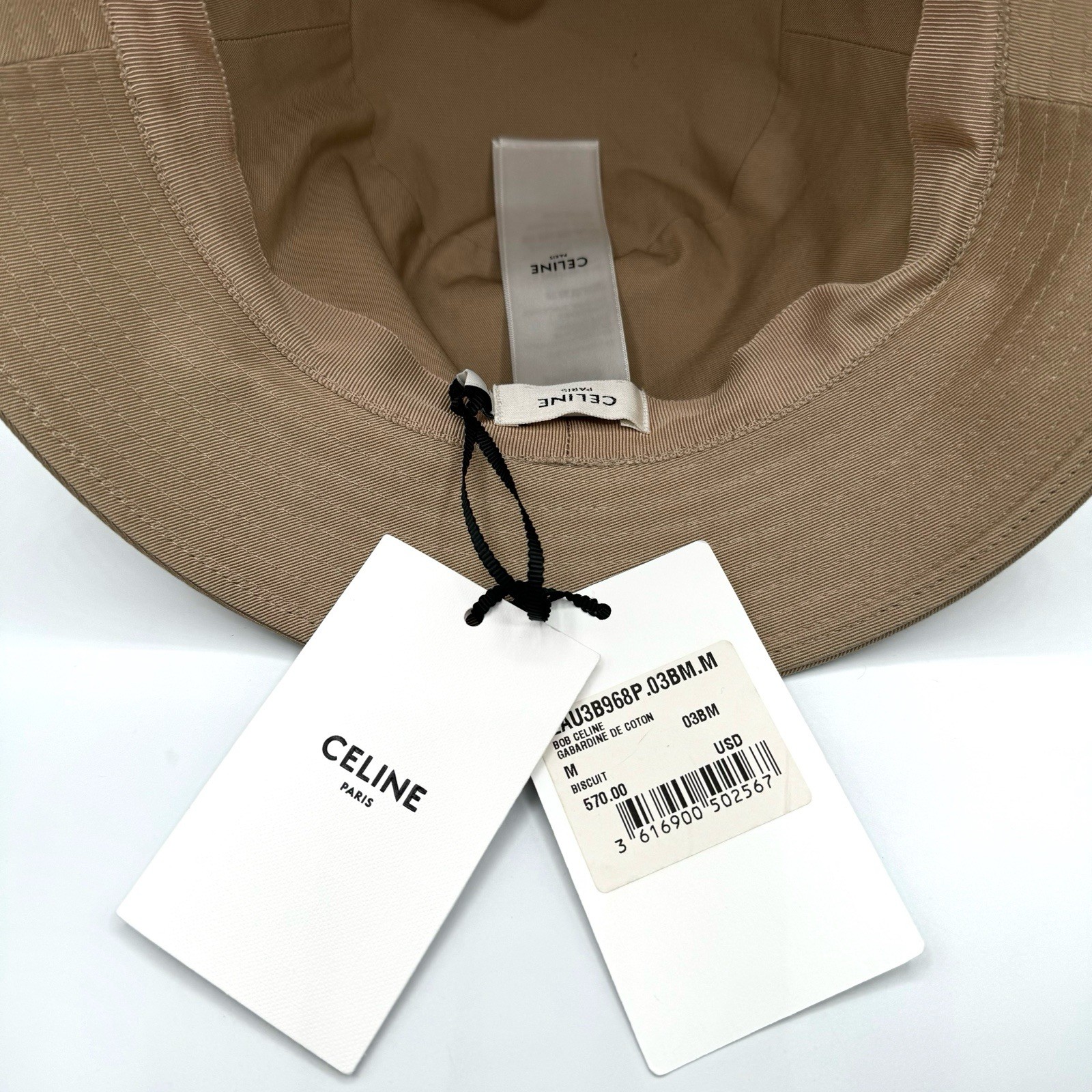 NEW Celine Bucket Hat Biscuit Beige White Embroidered Logo Cotton Gabardine