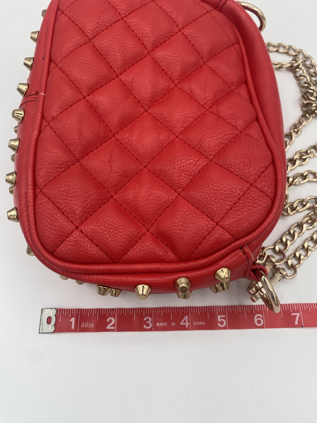 Red Quilted MMS Purse With Gold Chain And Studs