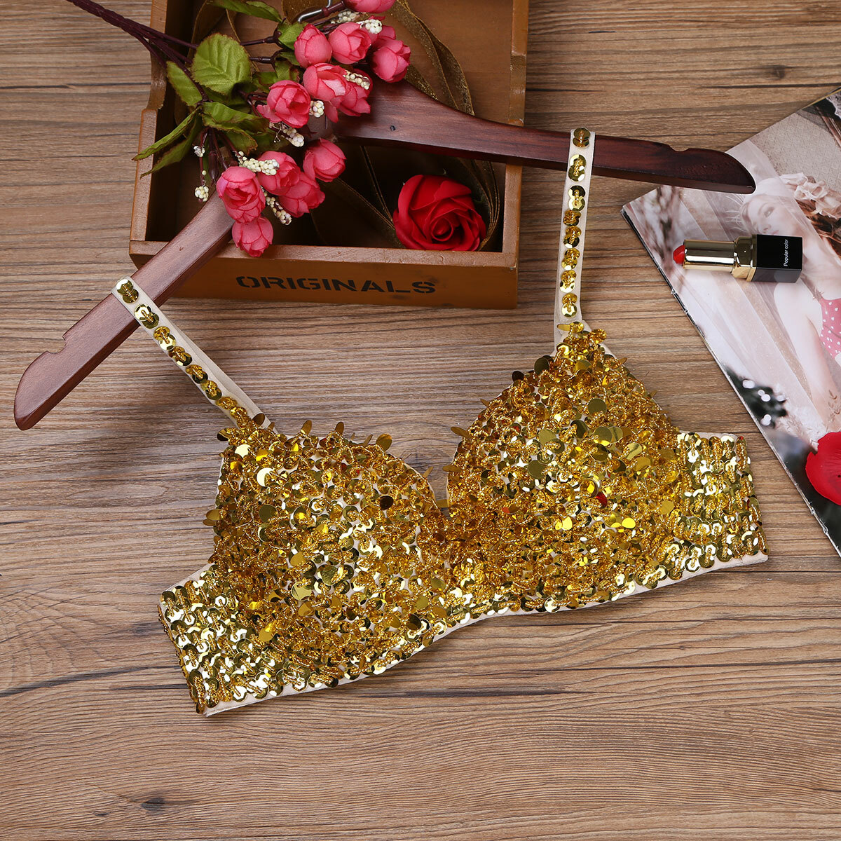 Womens Sequins Sparkle Bra Crop Top Belly Dance Costume Tops Rave Party Clubwear