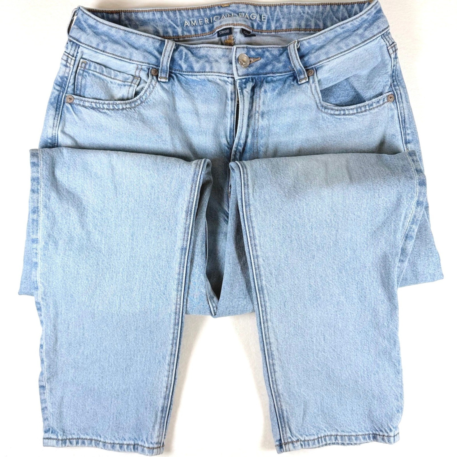 American Eagle Mom Jean Light Wash High Rise Strigid Denim Blue Size 12 Regular