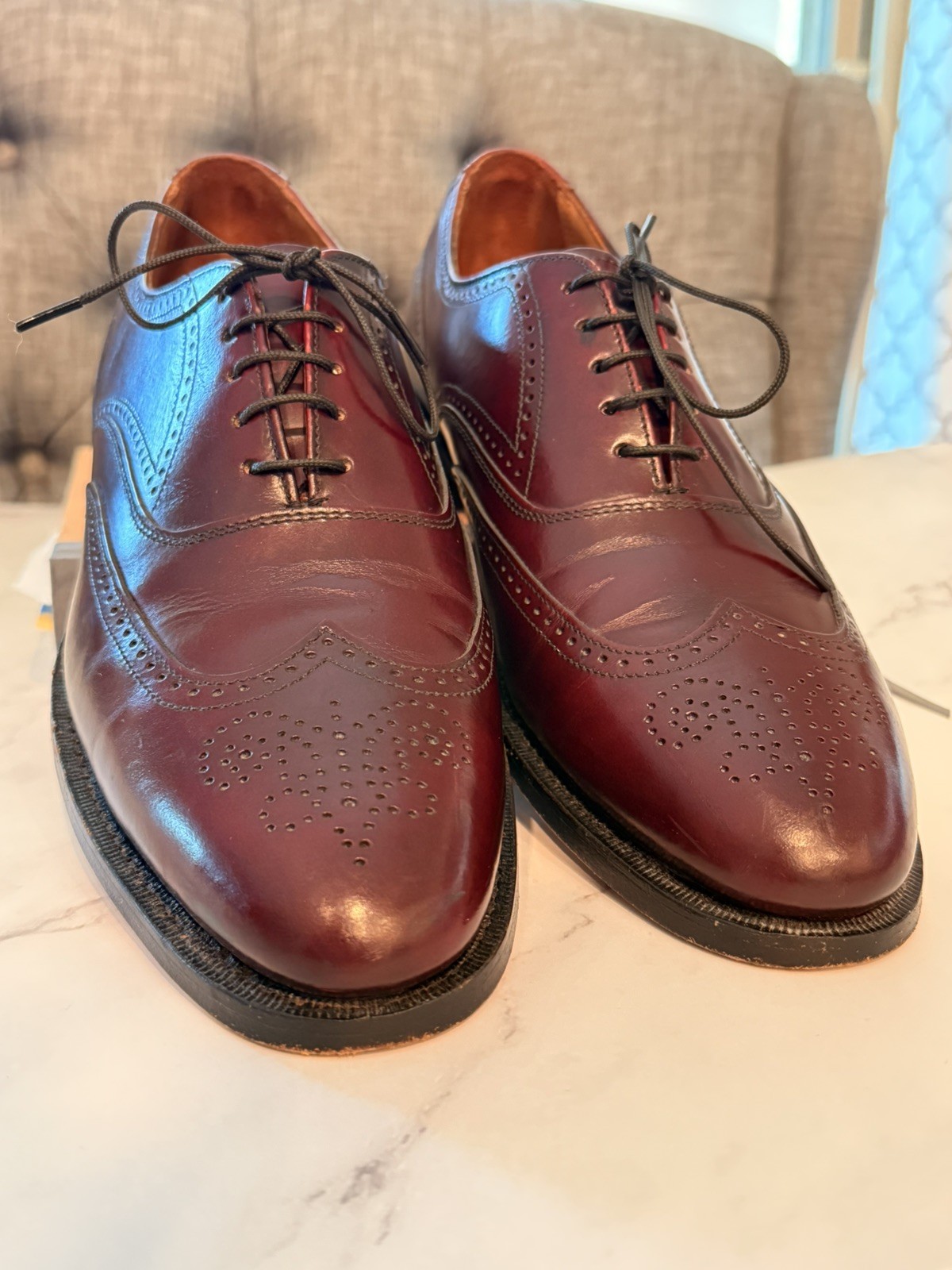BOSTONIAN CLASSICS Men’s Burgundy Leather Wing Tip Oxfords Size 10.5 B Made USA