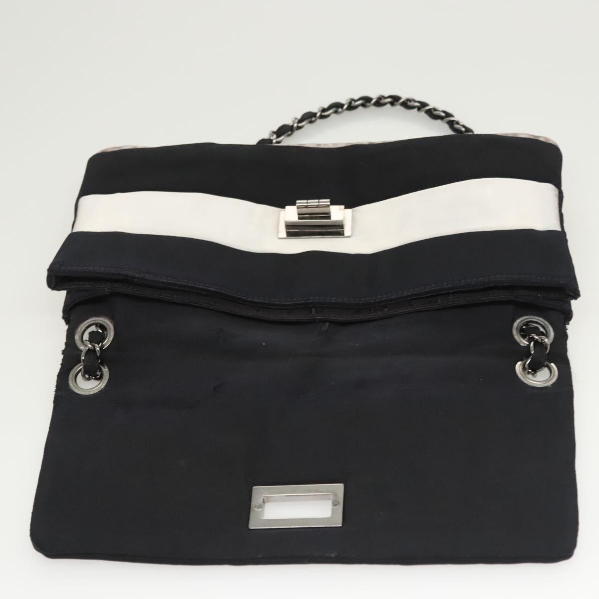 CHANEL Chain Shoulder Bag Nylon Black Silver CC Auth 125969