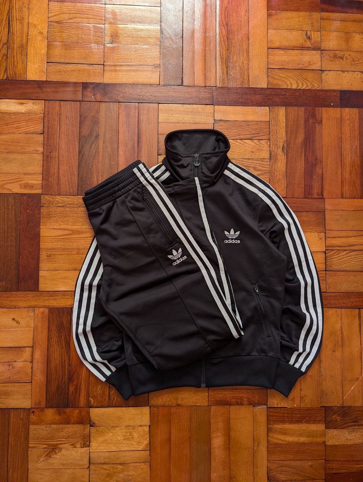 VTG Adidas Originals Women’s Tracksuit Black White Big Trefoil Logo Size S Mint