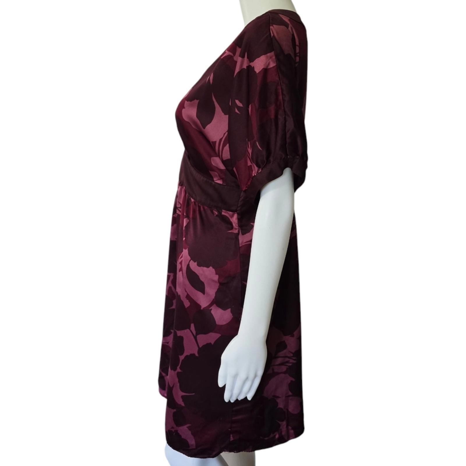 Mossimo Y2K Burgundy & Pink Floral Satin Empire Waist Midi Dress Size Medium