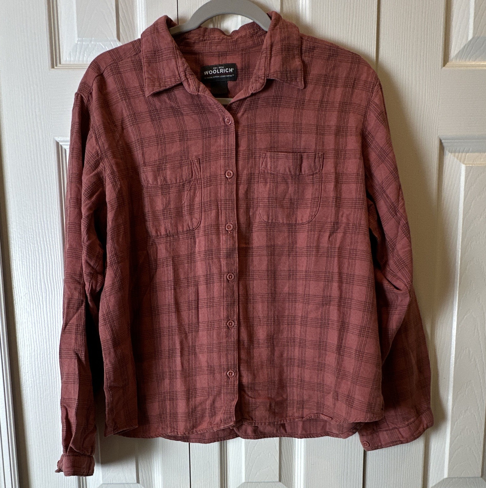 Woolrich Womens Pink Plaid Flannel Collared Long Sleeve Button-Up Shirt M