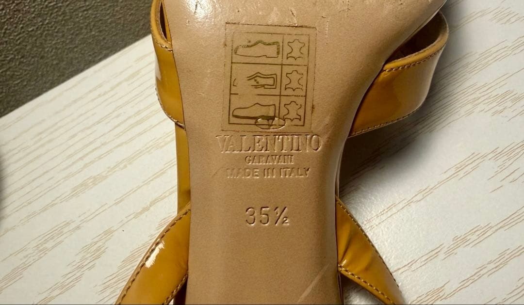VALENTINO GARAVANI Patent Leather Bow High Heels Slingback Camel Brown 35.5/23cm