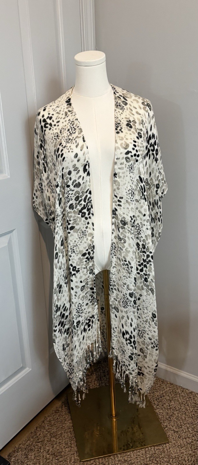 Wonderly Animal Print Kimono With Fringe Hem – One Size