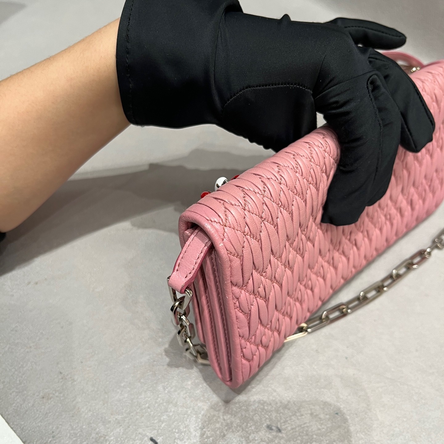 Miu Miu Matelasse WOC Normal Sakura Pink Ruched Lambskin Multiway Bag US Ship