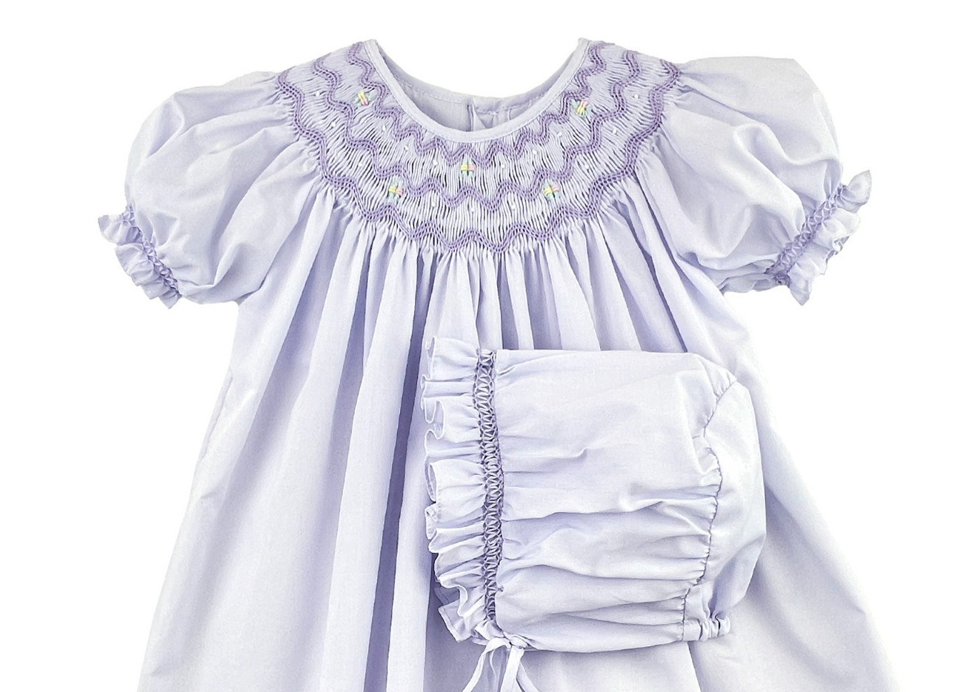 NWT Petit Ami Lavender Smocked Daygown Bonnet 2p Newborn Bishop Dress Baby Girls