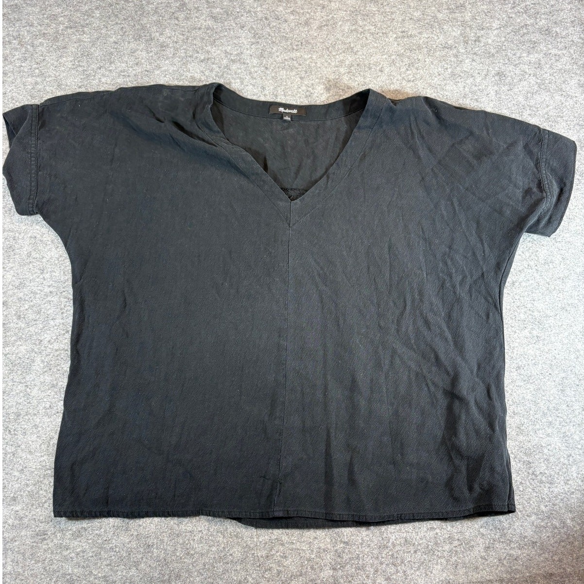 Madewell Top Womens Large Black Wrinkled Batwing Dolman Sleeve Boxy Tee Goth
