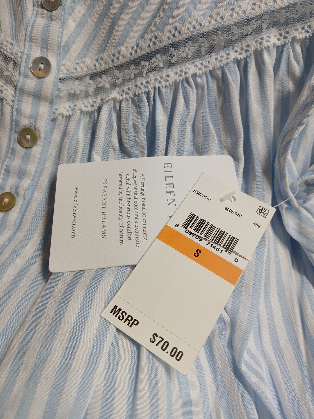 Eileen West Sleepwear Sleeveless Chemise 100% Rayon Size Small Striped Blue