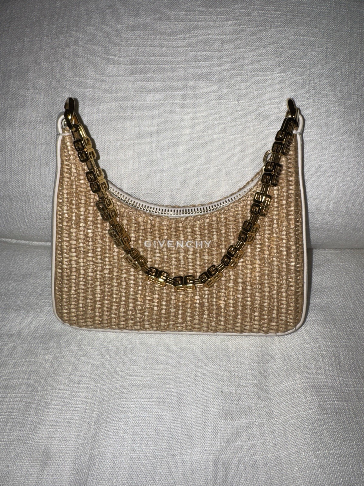 Givenchy Moon Cut Out Mini Shoulder Bag in Raffia with Chain